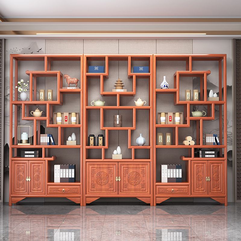 热卖博古架实木新中式隔断办公室榆木收纳柜展示柜多宝阁茶叶置物