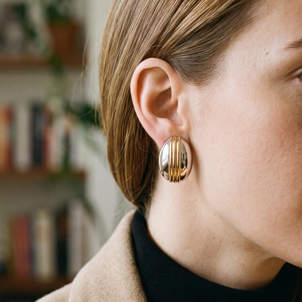Tina Europa y América personalidad transfronteriza bicolor geometría redonda de 18k aretes de acero inoxidable de alta calidad pernos de orejas minimalistas para mujeres