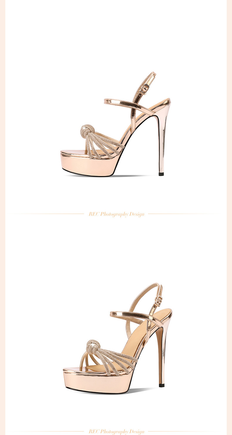 Sandal nữ cao gót 13 cm đính đá hở mũi quai mắt cá chân da thật — Bạc (13 cm) chi tiết 17