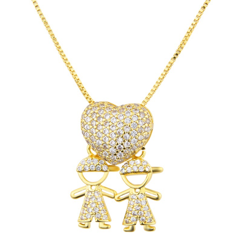 INS europeo y americano transfronterizo de zirconio-incrustaciones Encantadores Niños y Niñas collar nuevo cobre galvanoplastia colgante de moda collar de acero de titanio