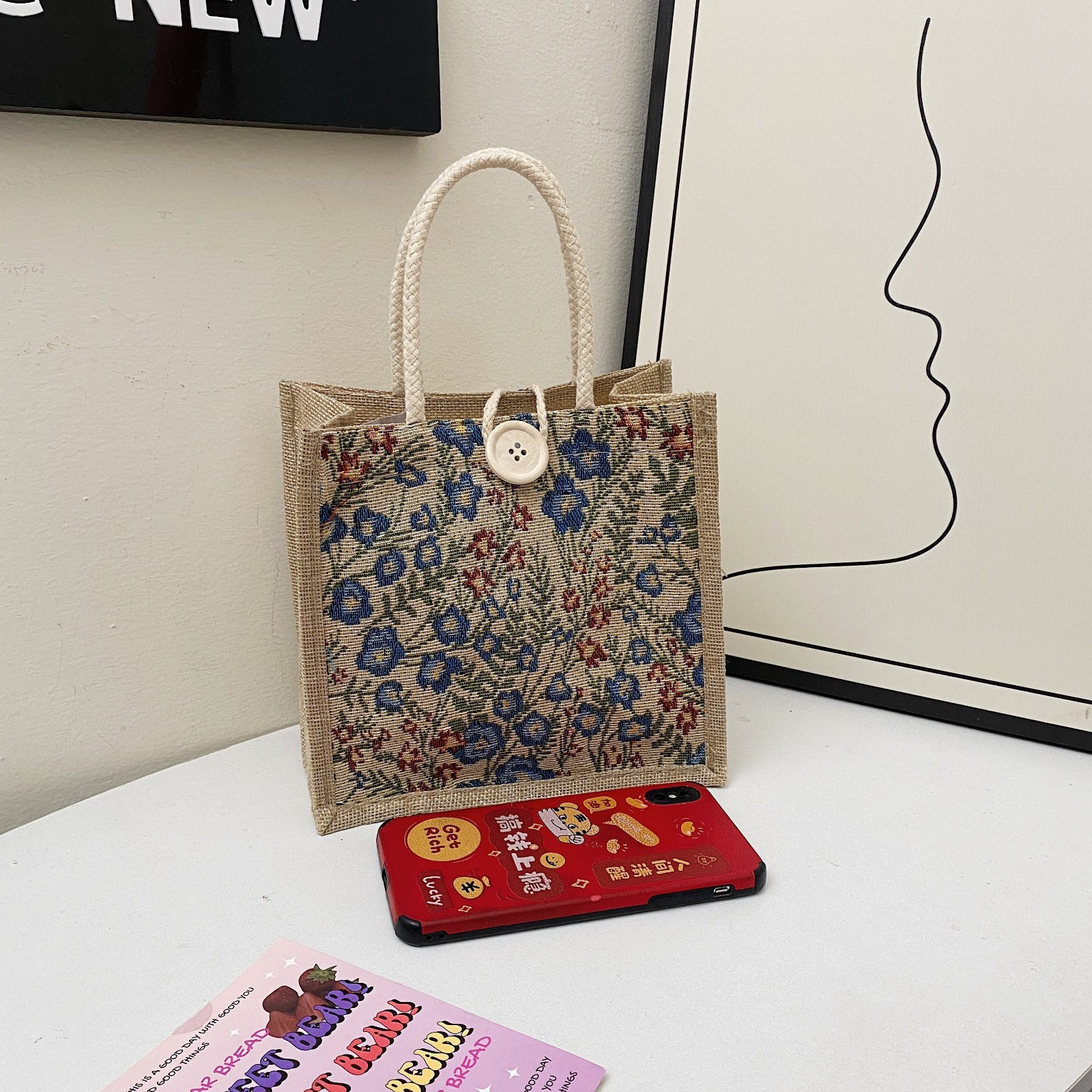 Bolsa de mano de estudiantes coreanos de moda femenina, bolsas de arroz de lino de nuevo estilo japonés OL bolsa de almuerzo de lona