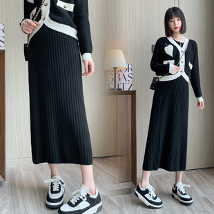 Real shot maternity dress autumn and winter fashion knitted sheath skirt for pregnant women outer wear slimming bottoming one-step skirt