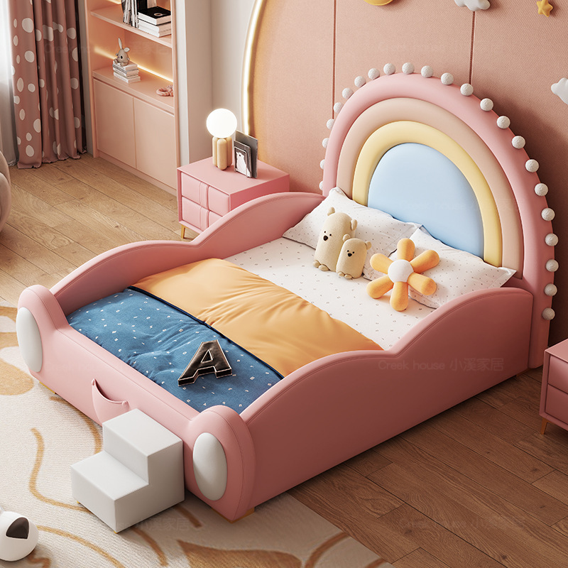 子供用ベッド男の子女の子実木ベッド1.2メートルプリンセスベッドデザイナー現代シンプル家庭用寝室虹ベッド|undefined