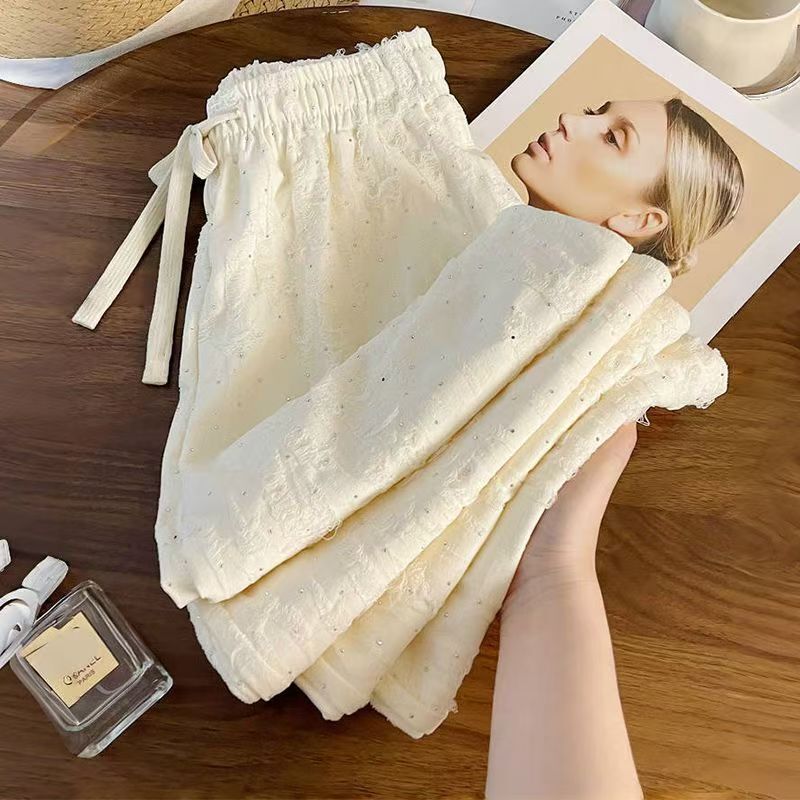 Summer New Straight-Leg Ripped Rhinestone Sports Wide-Leg Pants Trendy Street Style Long Pants Fashionable Elastic Waist Drapey Pants for Women Summer New Straight-Leg Ripped Rhinestone Sports Wide-Leg Pants Trendy Street Style Long Pants Fashionable Elastic Waist Drapey Pants for Women