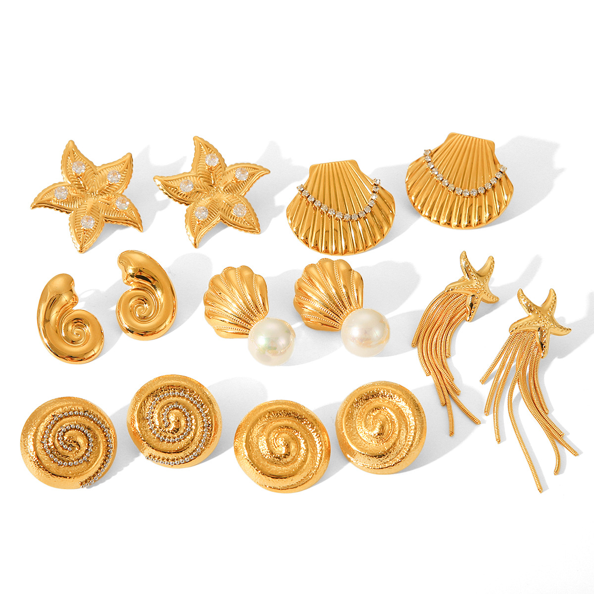 Geometric, Scallop, Conch Pattern Women's Gender PVD Coated 18K Real Gold Plated Geometric Scallop Conch 304 Stainless Steel Marine Style Classic Waterproof Non Tarnish Plating Drop Earrings Ear Studs