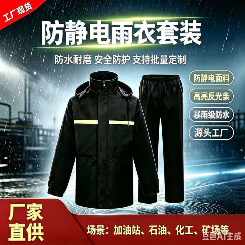 Anti-static, separate raincoat and rain pants set, suitable for gas stations, chemical plants, and coal mines; unisex, reflective, and waterproof workwear Anti-static, separate raincoat and rain pants set, suitable for gas stations, chemical plants, and coal mines; unisex, reflective, and waterproof workwear