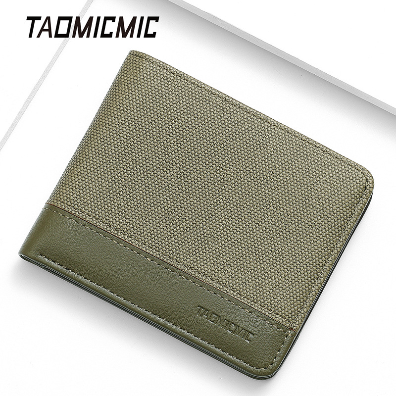 Autumn New Product 2025 Short Men's Wallet Embossed Canvas Pu Pattern Cross-Border Large Bill Slot Coin Card Holder All in One