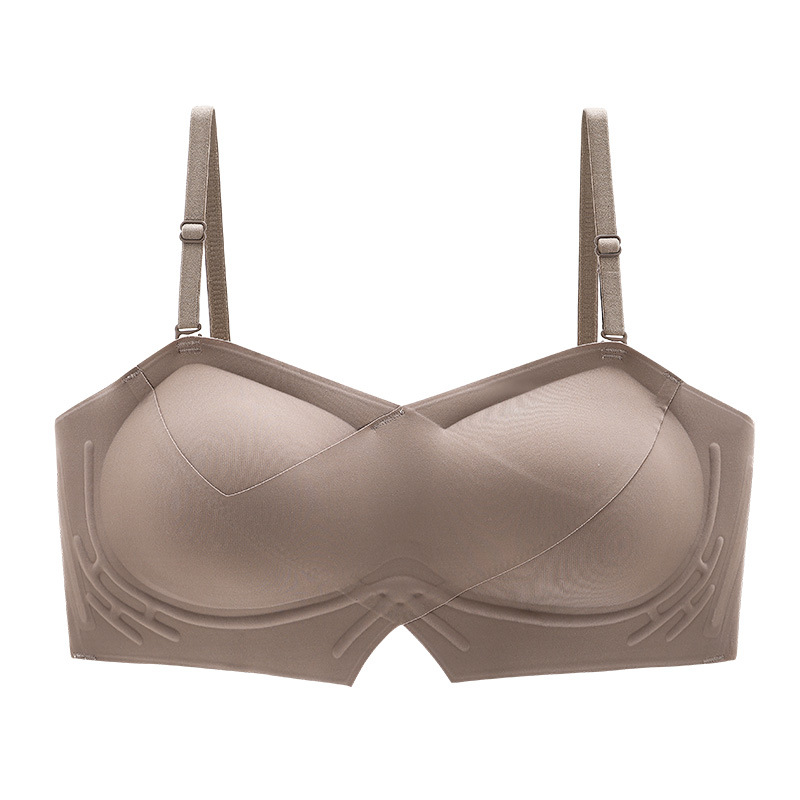 Ropa interior de expansión sin tirantes de las mujeres cofre pequeño pecho grande push up sólido antideslizante sujetador anti-exposición sujetador de dibujos animados sin costuras
