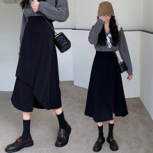 大码女装胖MM黑色裙子女适合胯大腿粗不规则半身裙遮肚显瘦A字裙