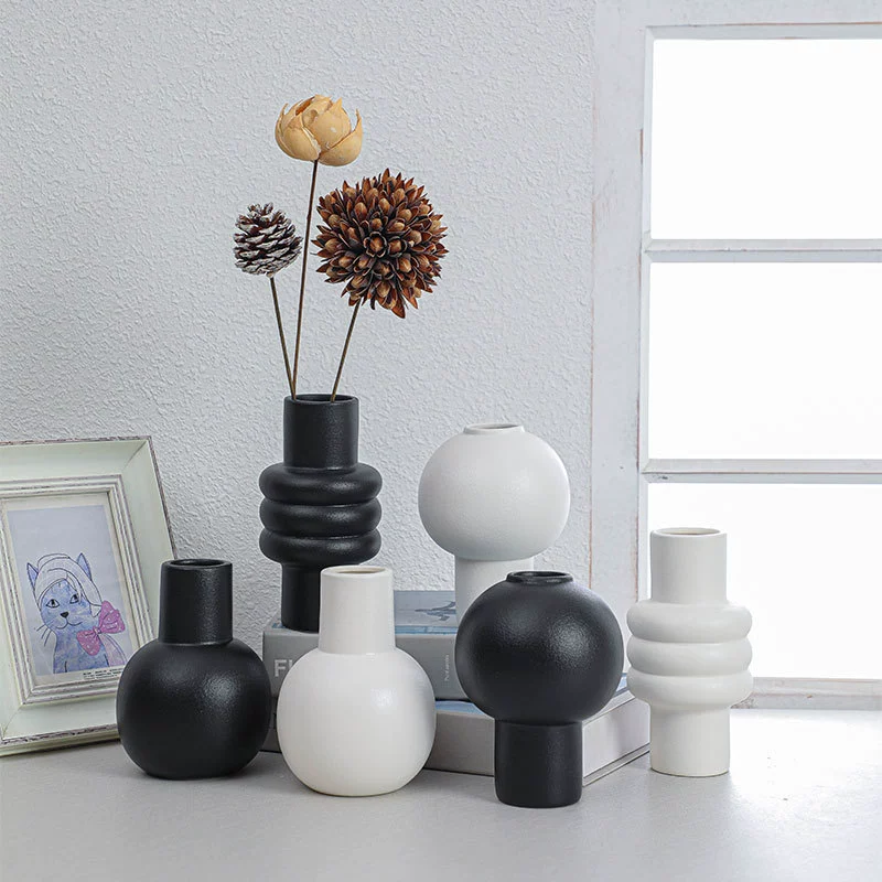 Матовая керамическая ваза Простые цветы Сухие цветы Модель цветочного аппарата Номер Отель Обеденный стол Украшения для дома
