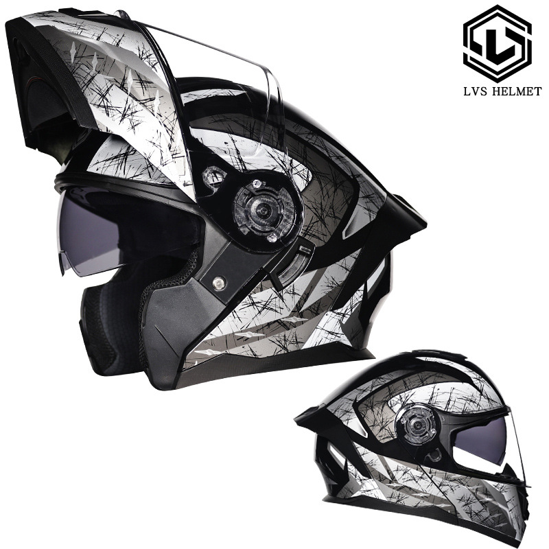 Casco LVS para hombres y mujeres cubierta completa casco de exposición de doble lente personalidad Bluetooth verano medio casco Four Seasons carreras de coches eléctricos