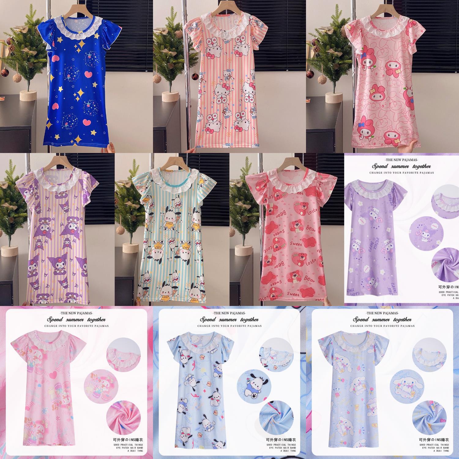 Pijama infantil princesa viento de verano nuevo pijama de niña manga corta Kulomi vestido de dibujos animados ropa para el hogar
