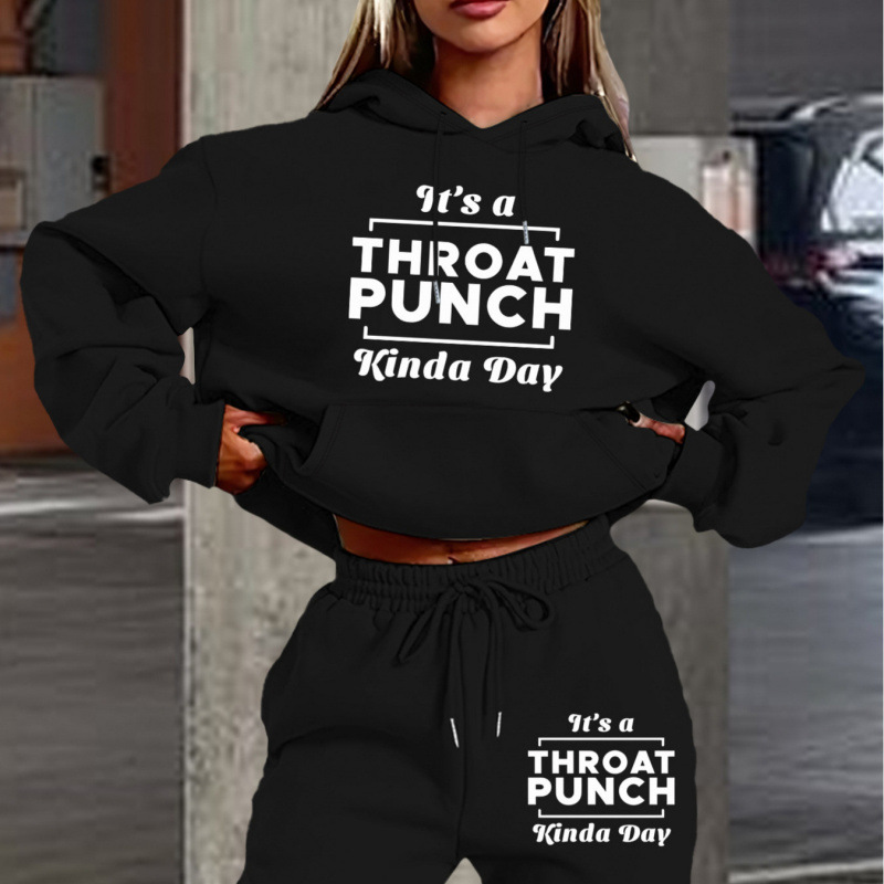 Cross-Border European Size Women's Hooded Sweatshirt Plus Velvet Letter Printing Fashion Casual Sports Outdoor Suit