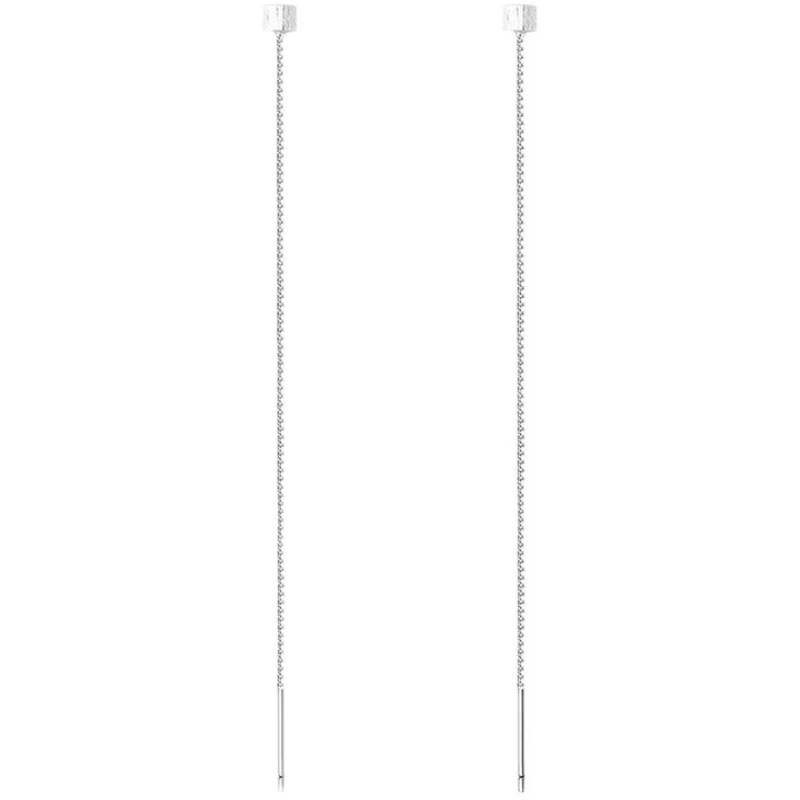 Long Square Tassel Earrings, Silver-Needle Posts, 10–13 cm, Simple Elegant Design