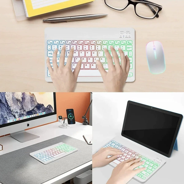 Keyboard, white mouse, 10 inch
