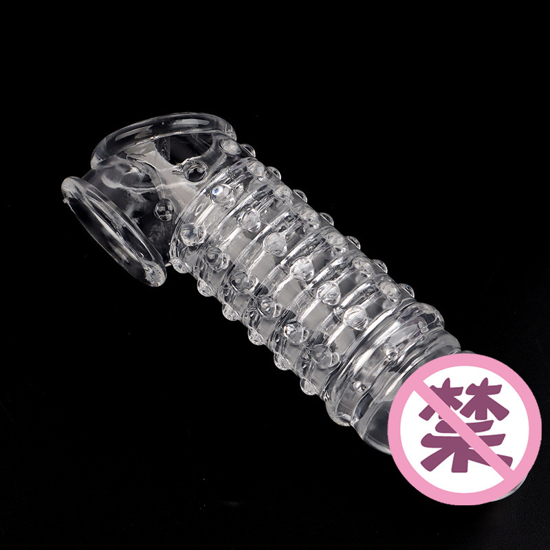 Big Black Wolf Teeth Wearable Hollow Double-Ended Dildo Sleeve, Locking TPE Extender — detail image 7