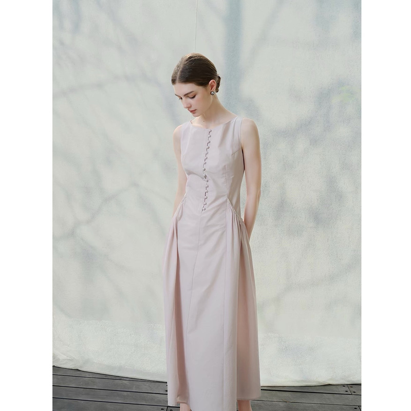 Mixselectlon｜ French-Style Minimalist Buttoned Dress 26 Summer Slim-Fit Sleeveless Long Umbrella Dress