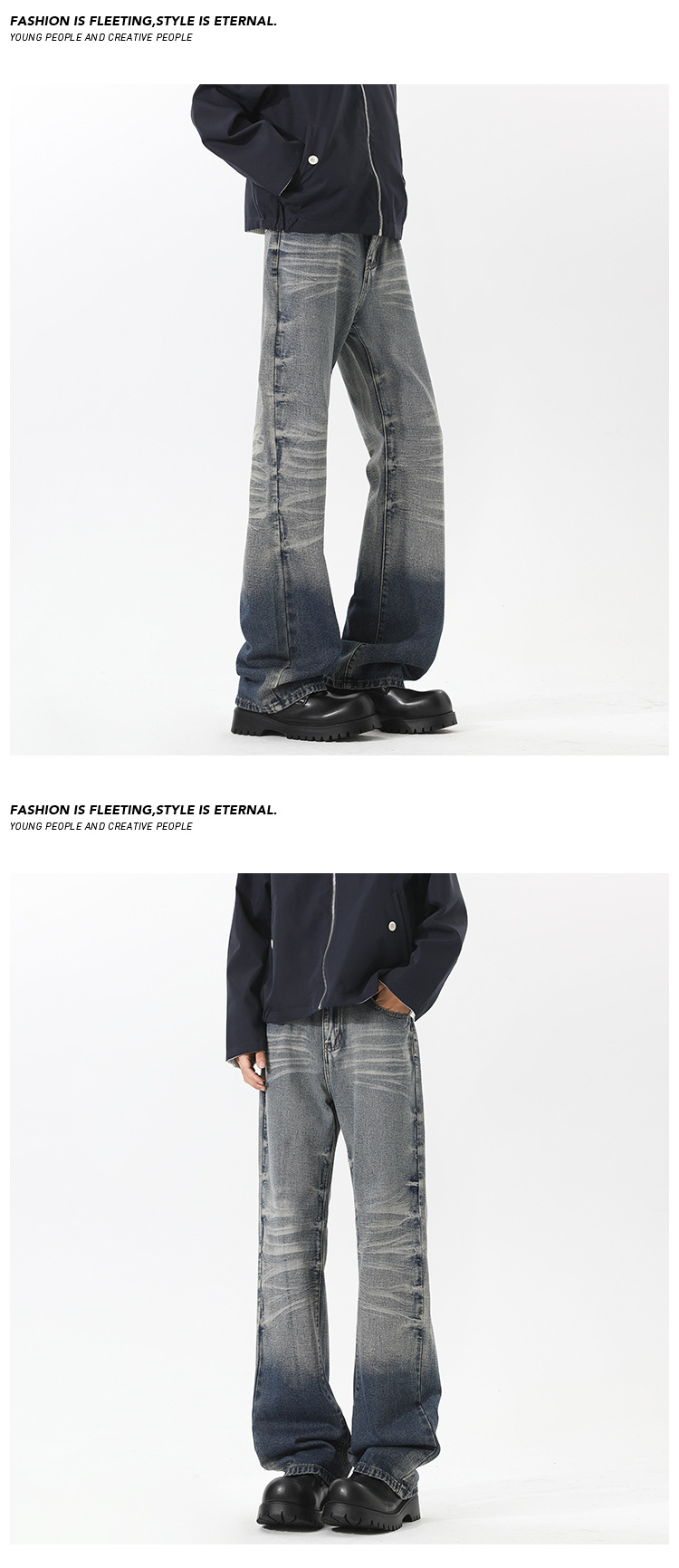 Retro Distressed Washed Jeans For Men Straight Leg Slim Fit_voghion.com