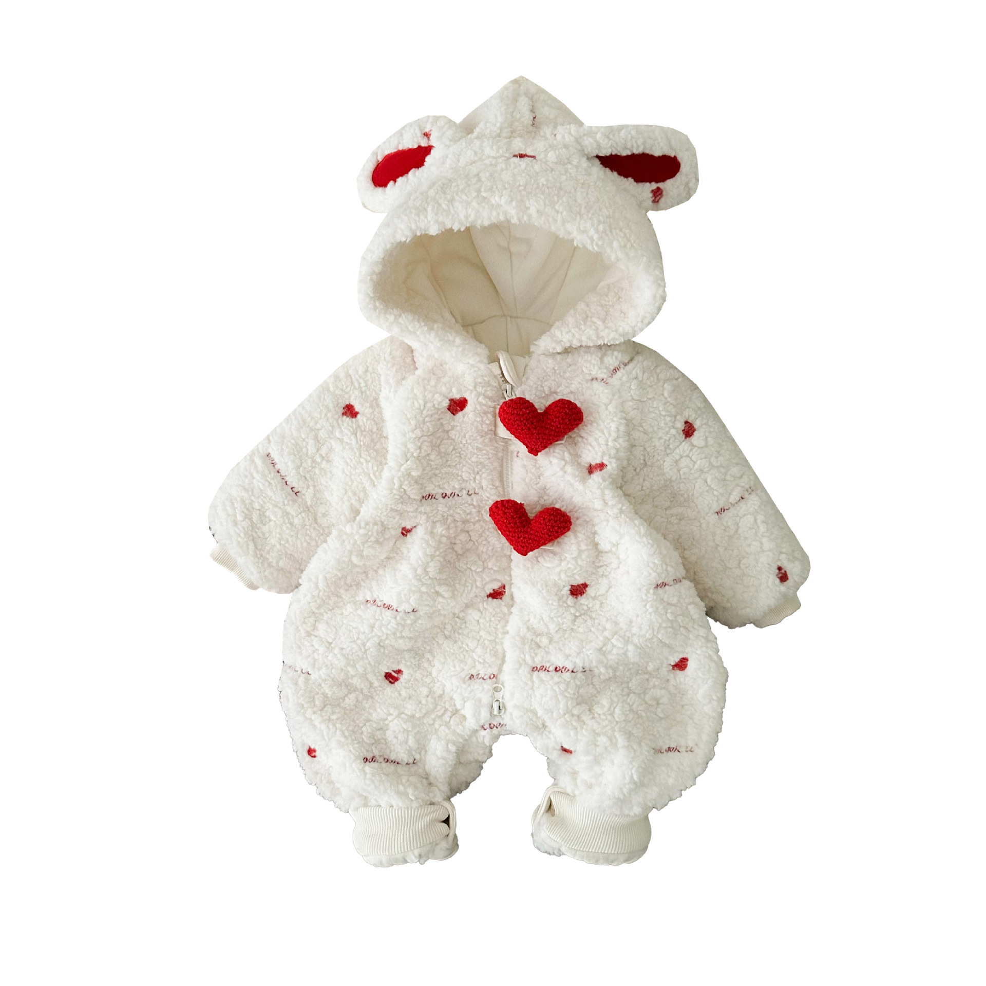 Nuevo producto ropa de invierno, bebé, amor, conejito, bebé cálido, mamelucos gruesos, luna llena, cien días, mamelucos peludos