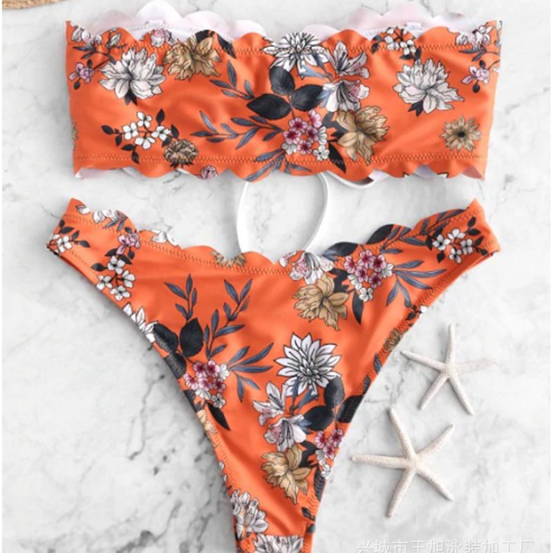 New Cross-Border Foreign Trade Split Swimsuit Bikini Lace Printed Amazon Bikini European and American Swimwear Wholesale