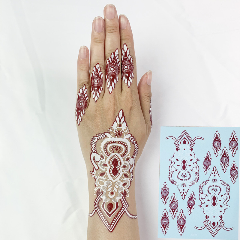 Yimei Cross-border Wholesale White Brown Indian Henna Tattoo Sticker Tattoo Spray Painting Middle East Tattoo Sticker Lace Tattoo