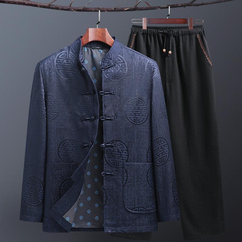Middle-Aged and Elderly Tang Suit Men's Dad's Long-Sleeved Suit, Elderly Grandfather's Birthday Clothes, Chinese Style Spring & Fall Jacket