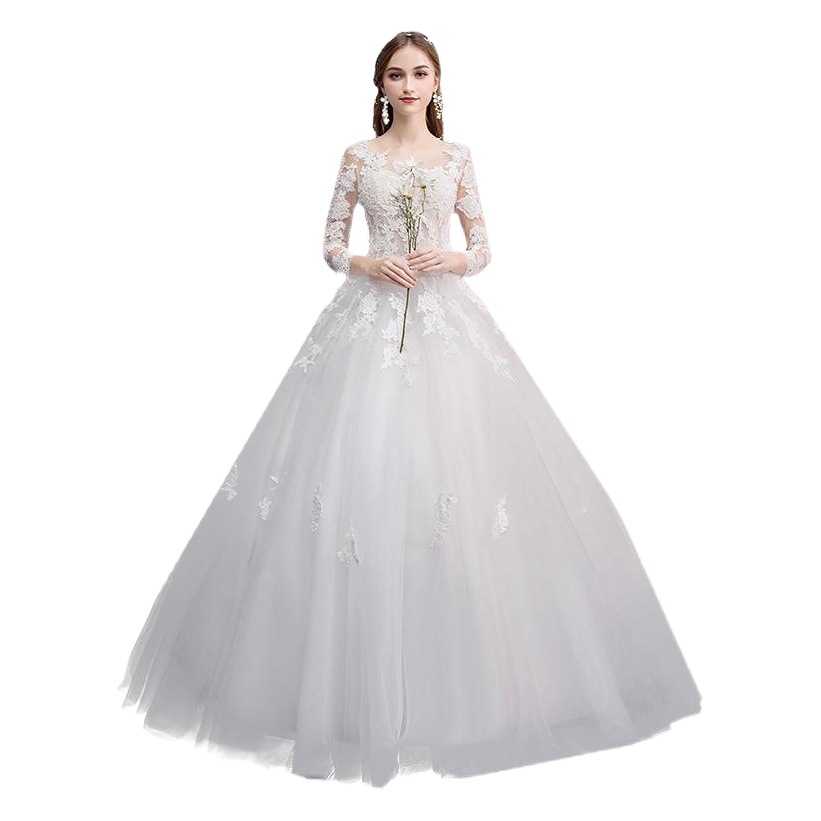 Vestido de novia principal para mujer 2024 nueva Boda nupcial fuera del hombro que se arrastra Super Hada manga larga simple luz hasta el suelo pequeño verano