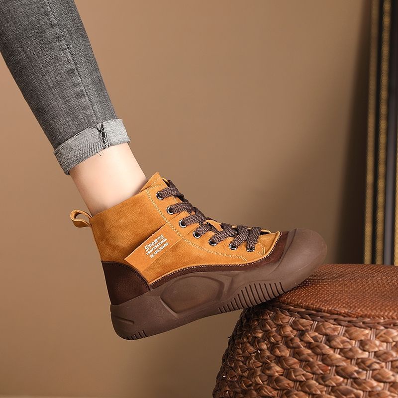 Red retro explosión de zapatos de altura de suela gruesa para mujeres 2024 nuevo otoño suave aumento antideslizante desgaste zapatos de altura media