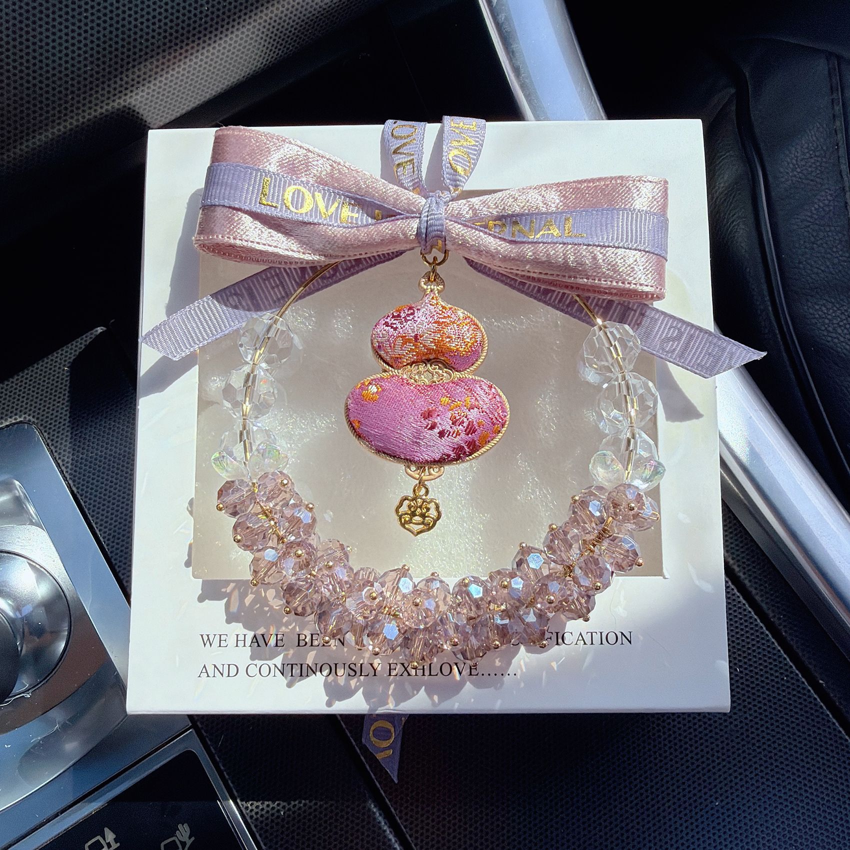 Fulu Car Hanging Ornament with Crystal Gourd and Starry Sky Design for Car Rearview Mirror, Female Driver's Car Interior Decoration