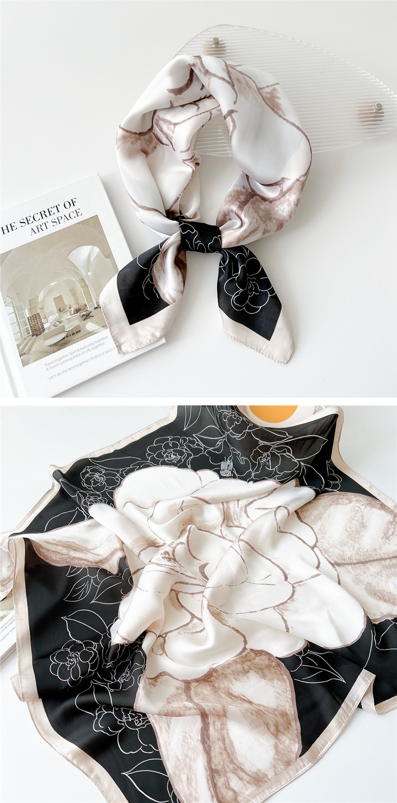 40g Weight Silk Scarf Classification Outdoor, Travel Occasion Polyester Material Printing Pattern Spring&Summer Season Women's Gender Printing Design Elegant Style Women's Elegant Printing Polyester Printing Silk Scarf 1