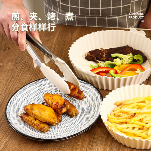 Milky white silicone food tongs stainless steel anti-scalding anti-slip food cooking tongs salad tongs baking and barbecue tongs