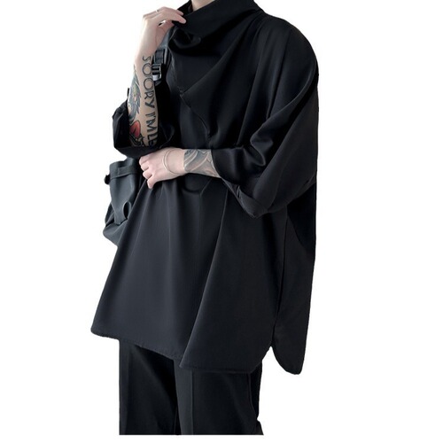 2026 foreign trade irregular semi-high-neck ice silk t-shirt high-quality dragline pure white pile collar short sleeve seven-quarter sleeves