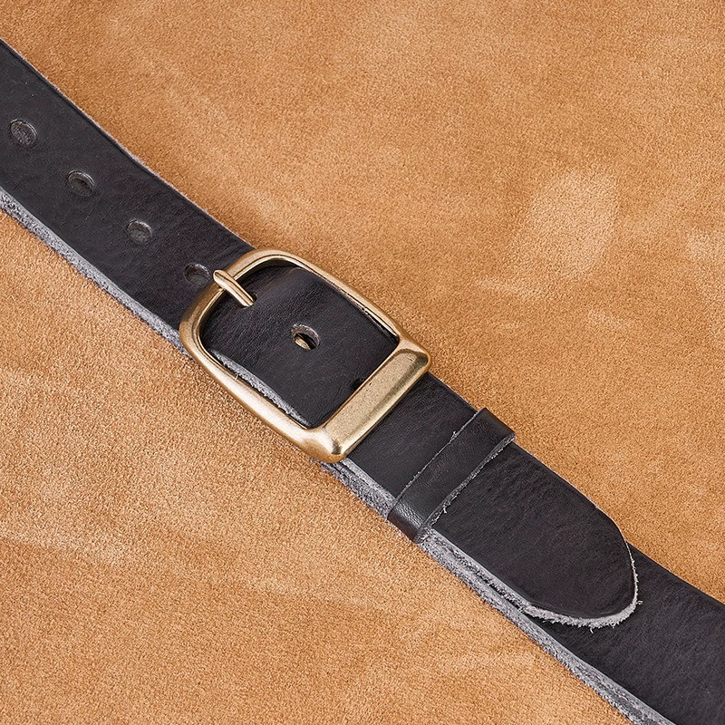 Leather copper belt, long buckle, retro trousers for leisure, cowhide, genuine leather, plus size