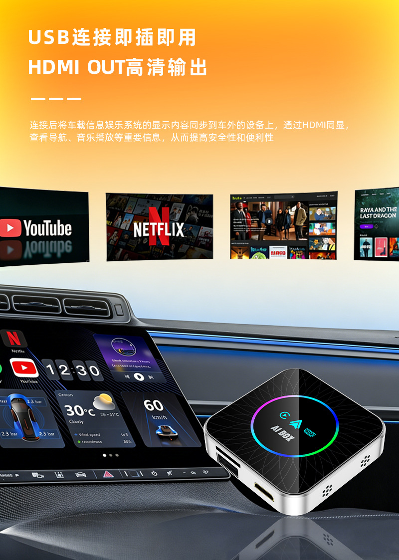 Cross-border open-source 3-in-1 smart car-machine interconnection AI box with screen mirroring and HDMI wireless CarPlay box