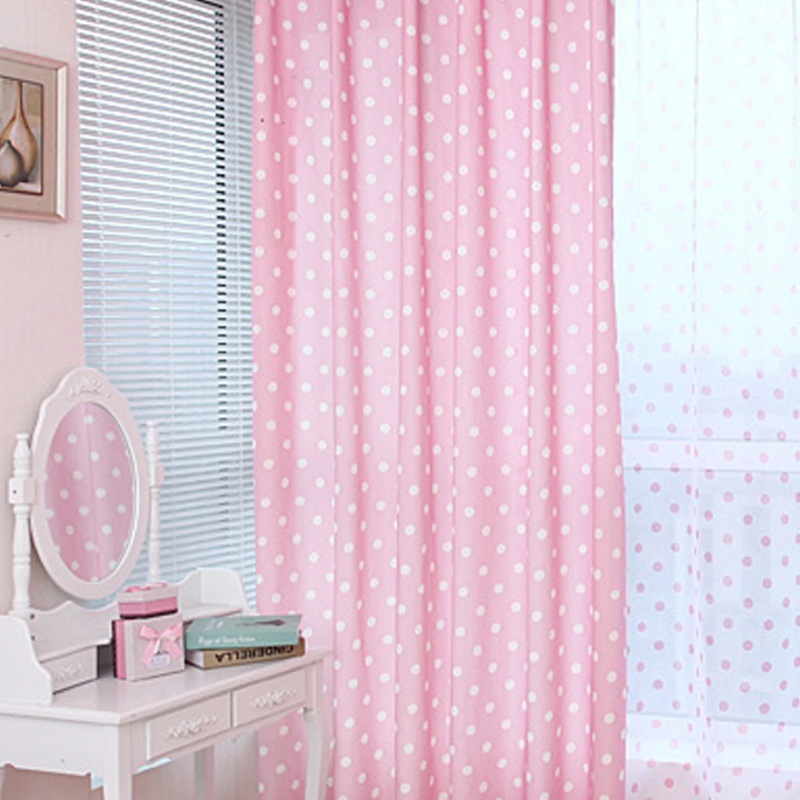 Blackout Curtains, Semi-Blackout Curtain Fabric, Bedroom, Living Room, Study Room Curtains, Korean-Style Fresh Country-Style Polka Dot Curtains, Pink