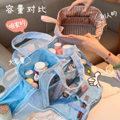 新款双宽开口大容量蓬松化妆包女高端旅行出差手提便携洗漱收纳包