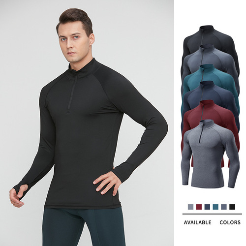 Spring and Autumn Men's High Collar Sports Fitness Wear Basketball Running Jacket Cross-border High Elastic Half-Zip Fitness Wear Long Sleeve