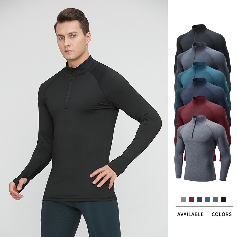 Spring and Autumn Men's High Collar Sports Fitness Clothes Basketball Running Jacket Cross-border High Elastic Half Zipper Fitness Clothes Long Sleeve