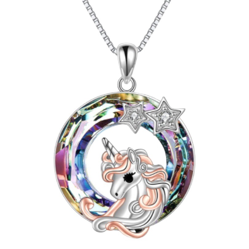 Yunjin nuevo europeo y americano caliente-venta colorido kirin cristal colgante árbol de la vida collar unicornio