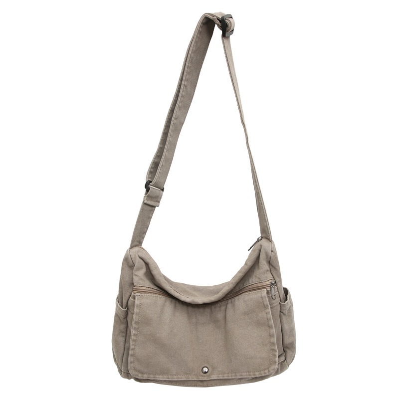 Retro Messenger Bag Washed Canvas Bag For Women 2025 New Arrival Academy Style Shoulder Bag For College Students Crossbody Bag For Men - Thumbnail 6