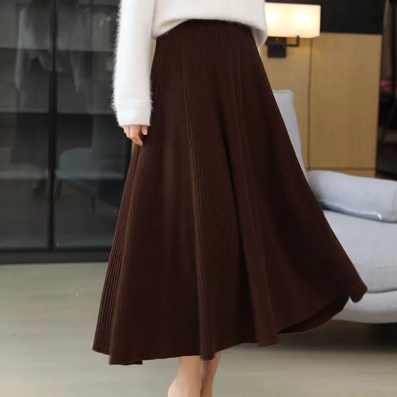 Осенняя и зимняя новая 100 шерстяная трикотажная юбка
