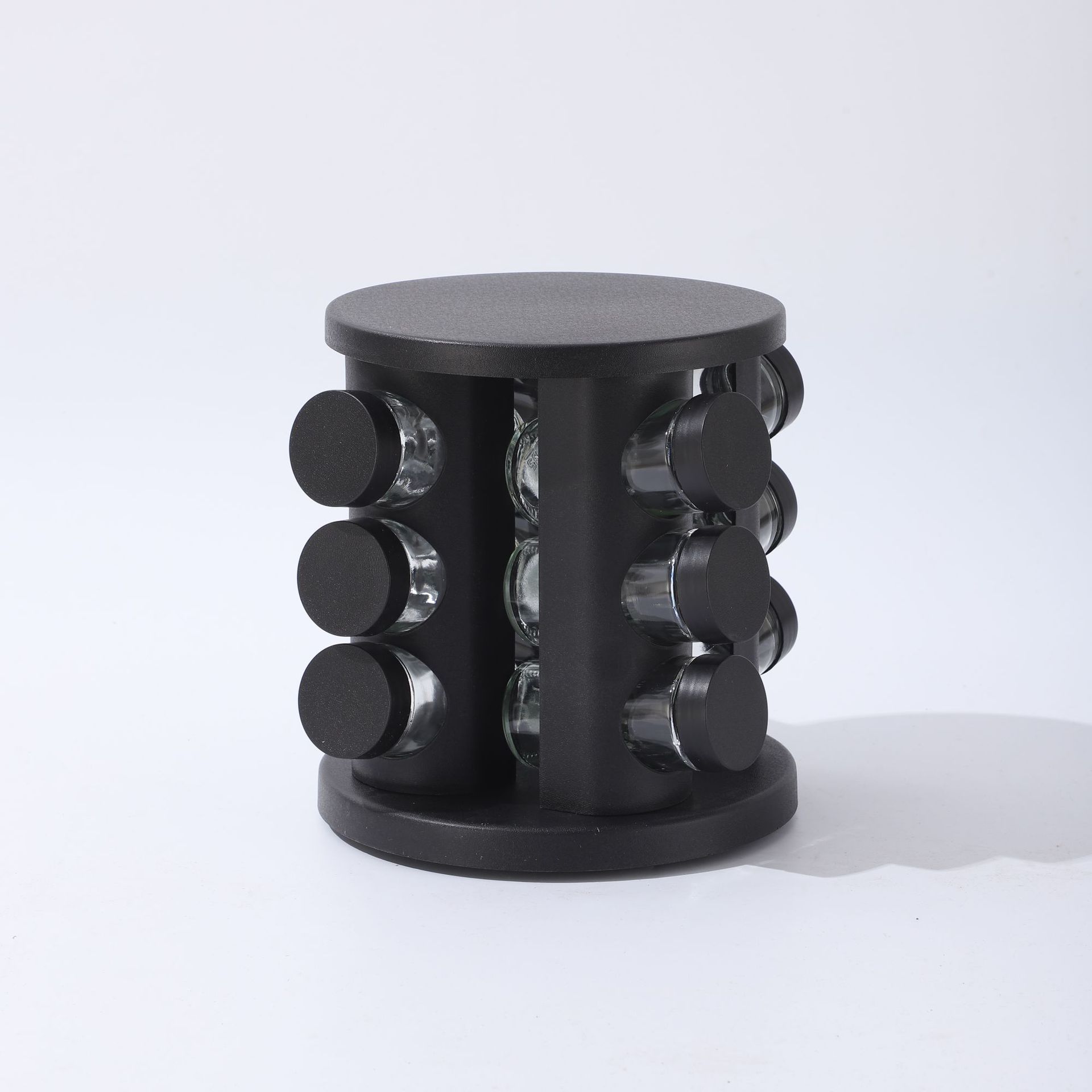 Estante de condimento giratorio de acero inoxidable Estante de condimento dorado de cocina para el hogar Estante de almacenamiento de tanque de condimento de especias de vidrio