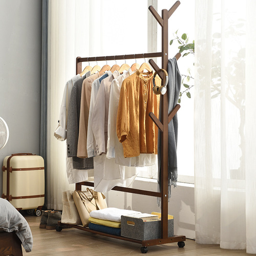 Jiayi solid wood floor-standing clothes rack simple bedroom clothes hanger creative coat rack factory direct sale