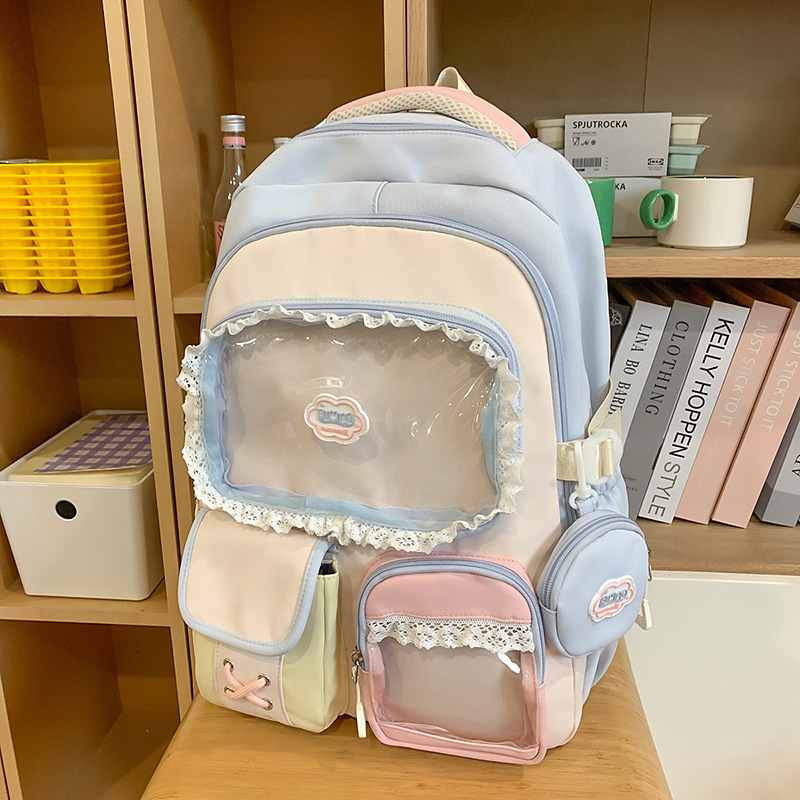 ドーパミン高価値痛バッグカレッジスタイル中学生バックパックバレエスタイルレースガールハートバックパック|undefined