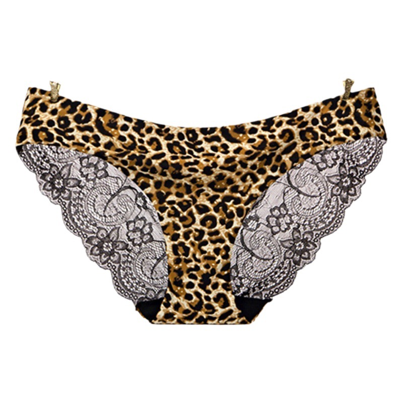 Seda de hielo impresa sin costuras ropa interior con estampado de leopardo de encaje sexy para mujer en forma de T calzoncillos de cintura baja de algodón transpirable