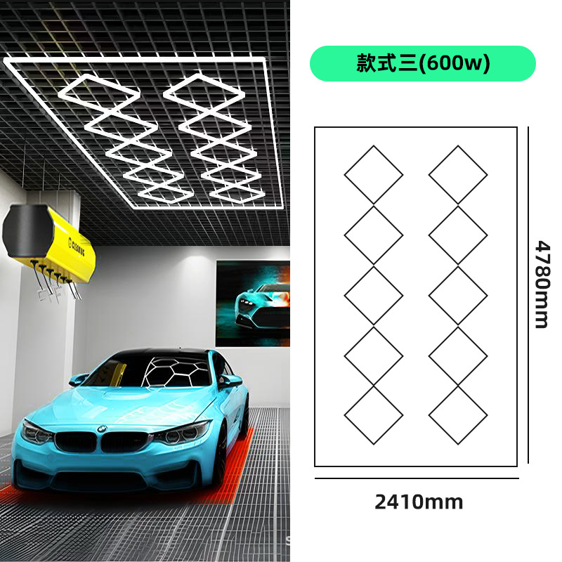 Lámpara de trabajo para estación de lavado de autos de aluminio, luz de panal para estética automotriz, luz LED para taller 4S, luz de techo para taller de reparación, luz diurna para lavado de autos