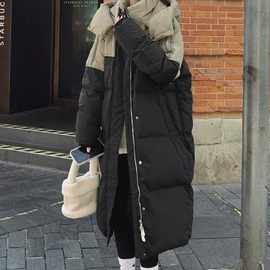 美式撞色拼接羽绒棉服女中长2025冬新款韩版宽松棉袄加厚保暖棉衣