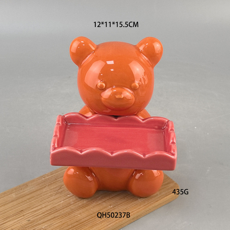Bandeja de oso de cerámica, entrada de lujo ligera hecha a mano, decoración de oso, decoración de sala de estar de alta gama, transfronterizo