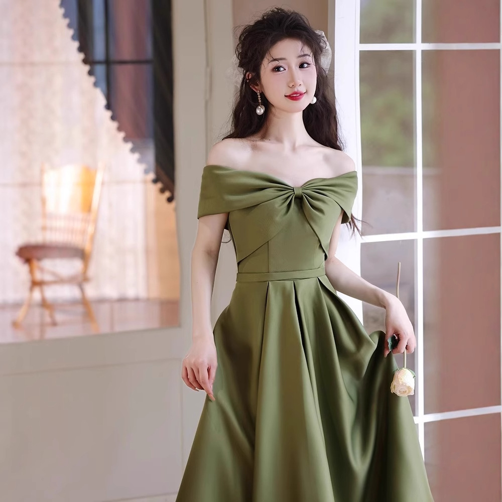 One-Shoulder Evening Dress for Women 2026 New Green Bridesmaid Dress Light Luxury Niche Coming-Of-Age Ceremony Host Dress