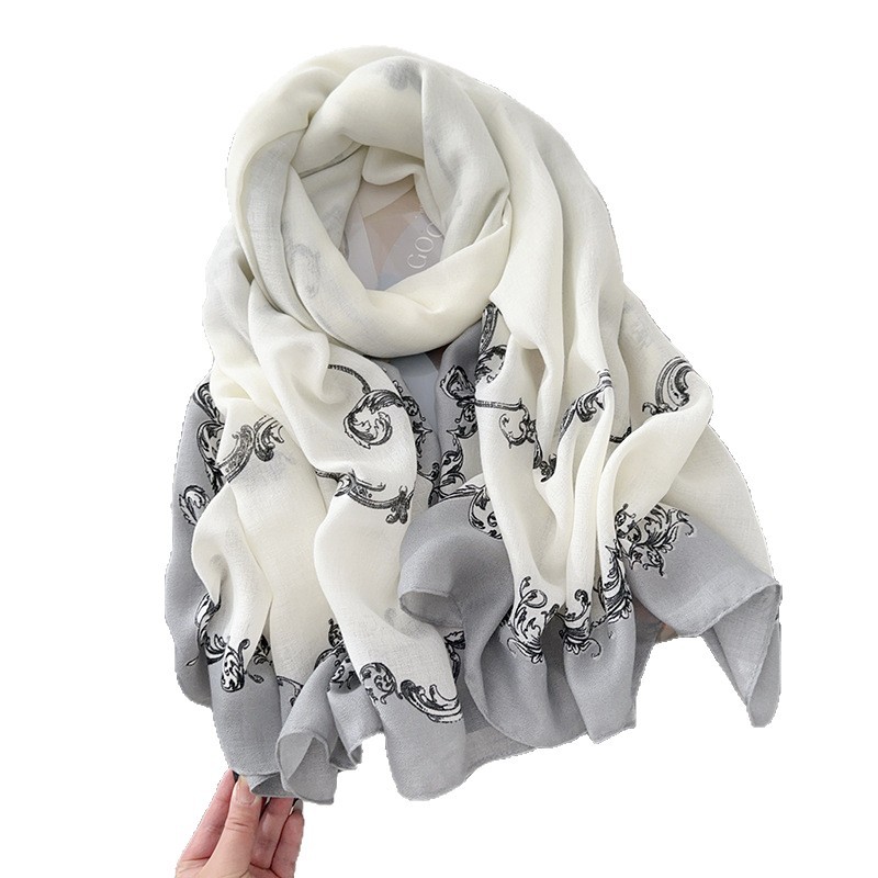 Nueva bufanda de seda con estampado de algodón y lino para mujer, estilo fino de verano, chal de protección solar, toalla de playa, bufanda de habitación con aire acondicionado para mujer